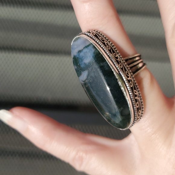 New Huge Moss Agate 925 Silver Statement Ring. - Picture 9 of 16